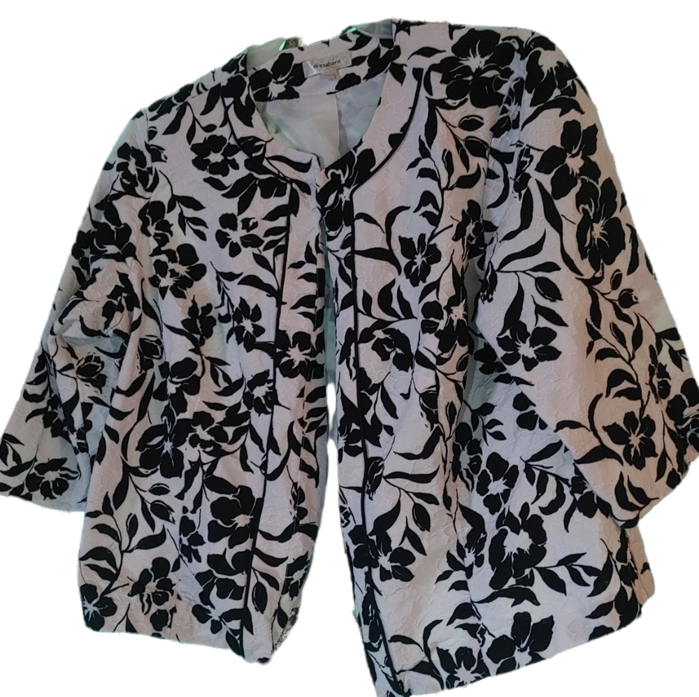 Dress Barn Sweater Cardigan Blazer Floral Black & White